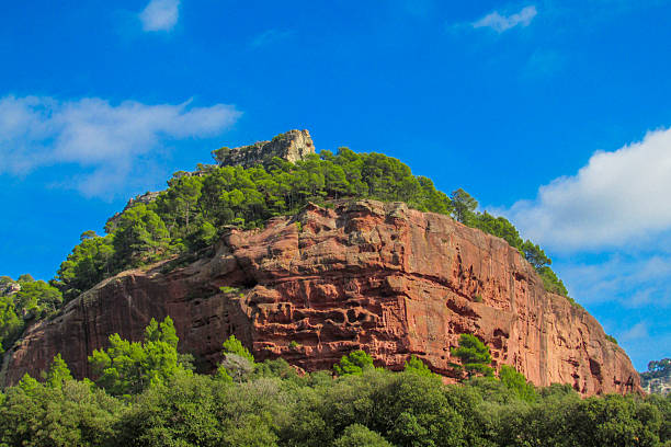 Siurana rock climbing area in Spain with steep limestone cliffs, rugged terrain, and panoramic valley views. Outdoor climbing environment showing sport routes, natural rock formations, adventure activity, high altitude landscape, and Mediterranean mountain scenery