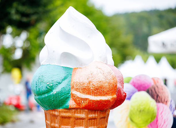 Colorful ice cream cone sculpture outdoors