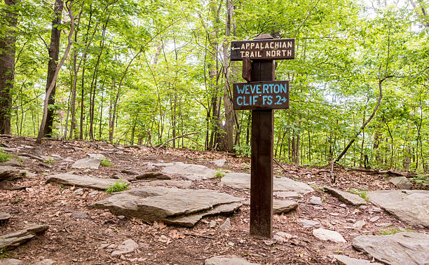 A sign directing hikers to Weverton Cliffs on the Appalachian Trail in Maryland