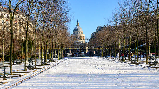 Paris, France - 6th of January 2026, Pantheon seen from Jardin du Luxembourg with snow.