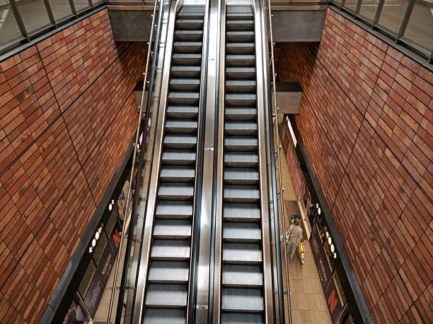 Copenhagen, Denmark August 08.2025. Enghave Plads station Copenhagen. The image shows an escalator at Enghave Plads station, which was opened in  September 2019.