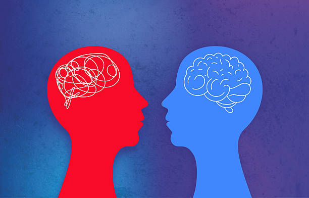istock Human Silhouettes Symbolizing Mental Conflict And Communication In Red And Blue Contrasting Colors 2255448444