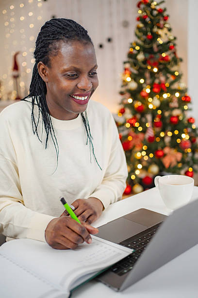 istock Woman working and smiling at home during Christmas holidays 2255452208