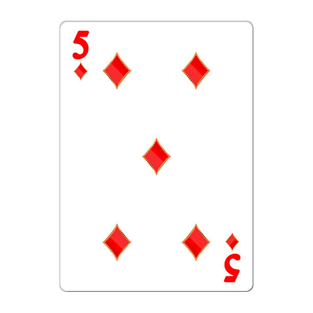 istock Five of diamonds. Playing card with golden elements. Casino icons. Pictograms representing different suits. Vector illustration. Flat design for modern visual elements 2255454398