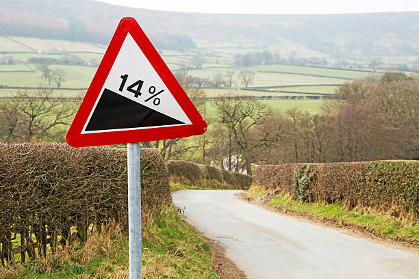 A sign warning drivers that there is a steep hill ahead.