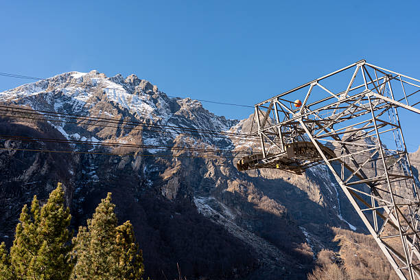 Oberstdorf, Germany - December 23, 2014: Nebelhorn cable car moving up Nebelhorn Mountain in winter time. The cable car offers close views of the Nebelhorn summit.