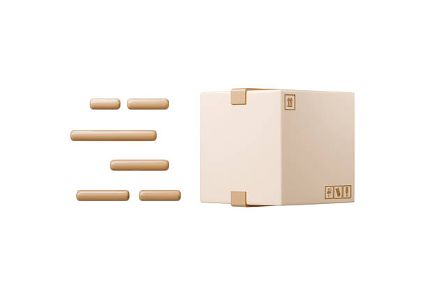 3d parcel box with clock icon. fast delivery concept. minimal cartoon shipping package courier for ecommerce marketing. isolated on white transparent background. 3d render.