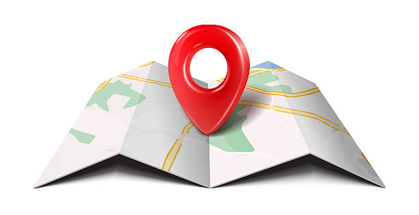 realistic vector illustration. Red location pin on the map. Isolated on white background.