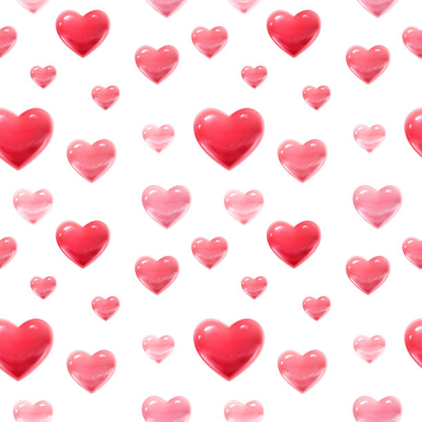 realistic seamless pattern vector illustration. Heart pattern in red and pink colors on white background.