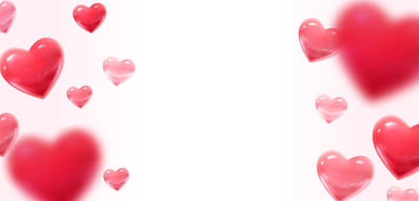 realistic horizontal vector banner with red and pink hearts with space for text.