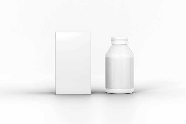 supplement bottle and box set mockup 3d rendering on transparent background