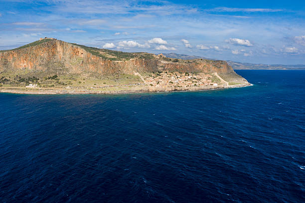 A cloudy dawn looking out from a terrace at Monemvasia, Greece