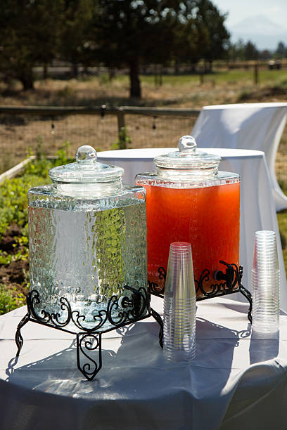 Beverage dispensers at fancy formal outdoor summer event