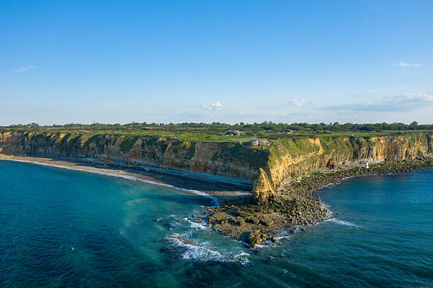 Rocks revealed at low tide on the coast near Robin Hoods Bay on the coast of North East England