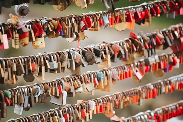 Hundreds of romantically loving inscribed padlocks
