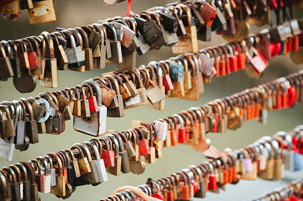 Hundreds of romantically loving inscribed padlocks