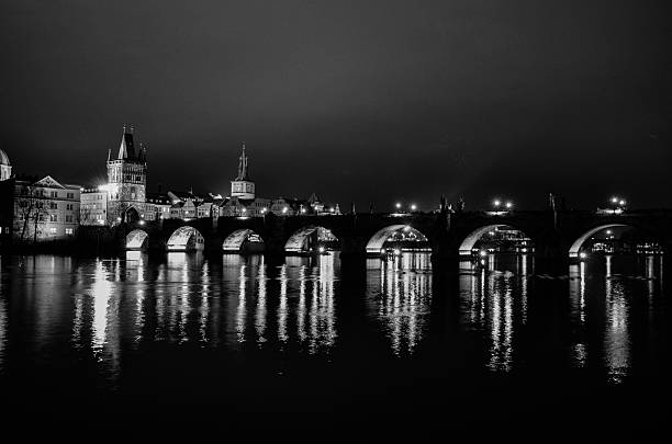 Charles' bridge in Prague in the cold winter night
