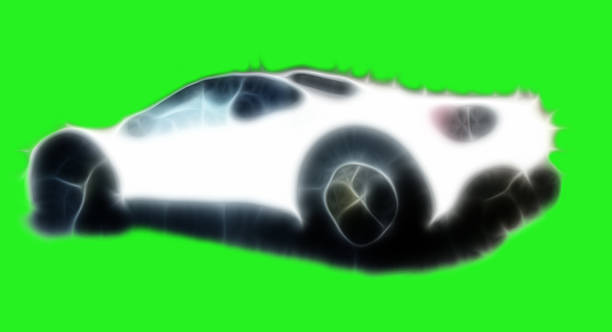 Fractal modern luxury racing car on a green background. Vehicles of future variation