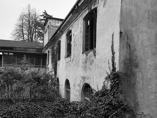 Abandoned and disused cotton mill, b/w, Fontanelle, Cuneo