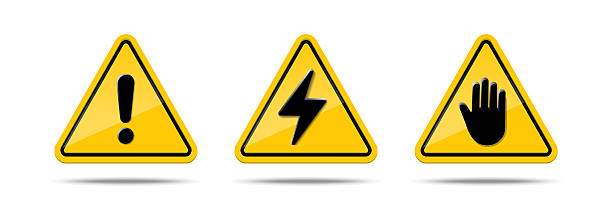 realistic vector icon set. Warning yellow signs isolated on white background.