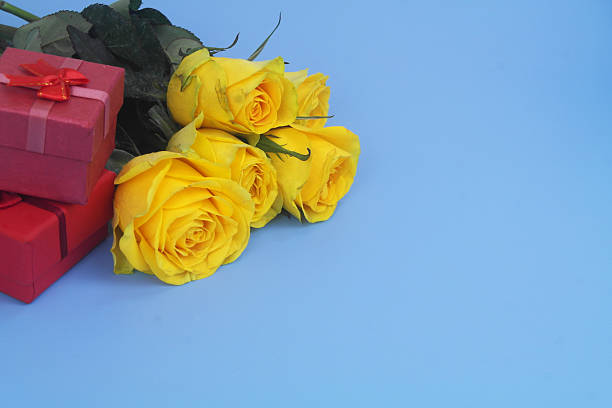 Arrangement with Yellow  and Blue Flouers. Selective focus