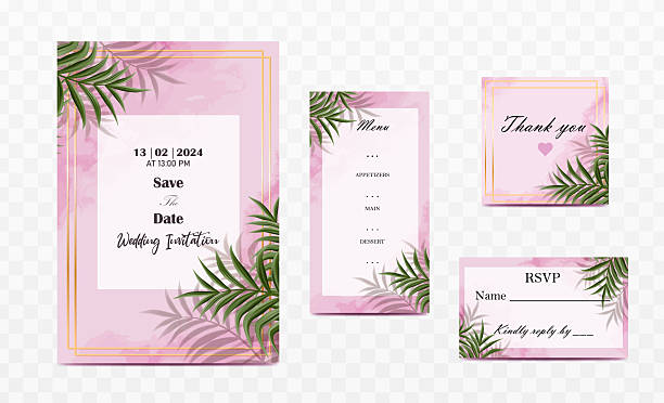 Set of modern wedding invitations pastel colors.