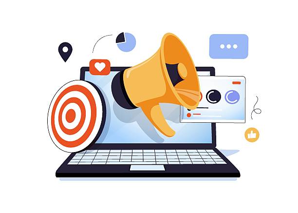istock Digital marketing strategy with megaphone, audience targeting, content promotion, online advertising. Digital marketing 2255532483