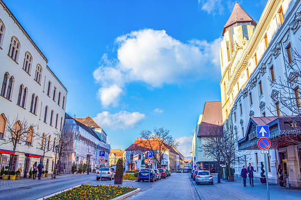 Budapest. Hungary-December 17 2014:Street view with beautiful historical buildings of Budapest Castle district at winter day in old town of Buda,