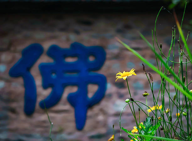 Flowers blossoming in front of a temple