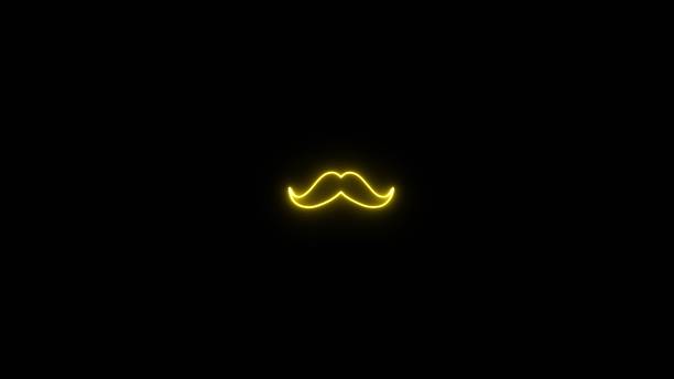 Barbershop symbol image. Neon mustache icon collection on black background.