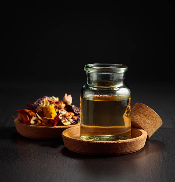 istock Essential oil or herbal tincture in a glass bottle. 2255548832