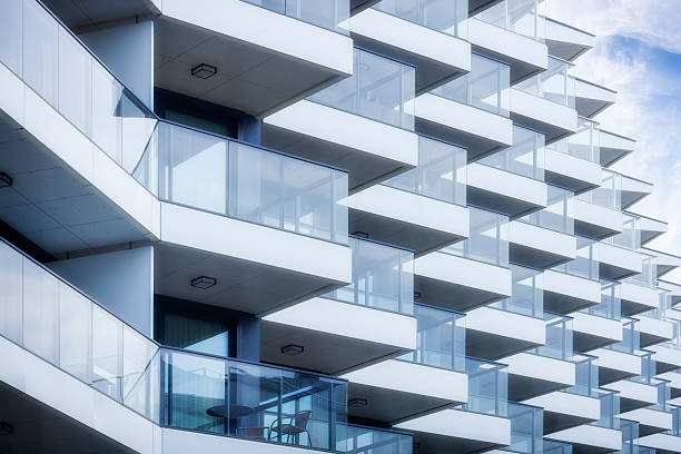 Rows of balconies in modern apartment building, Gdansk, Poland