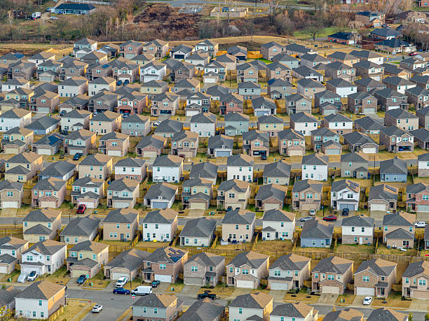 Suburban homes after a rain storm at sunset