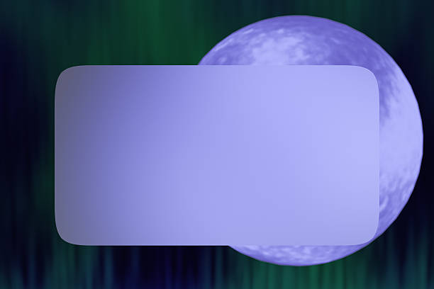 A glass card and a bright blue moon with a purple gradient overlay shines in the dark night sky. 3d rendering