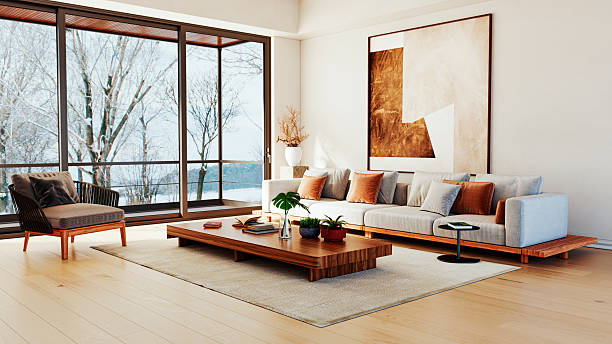 istock Large luxury modern bright interiors Living room mockup illustration 3D rendering image 2255563613