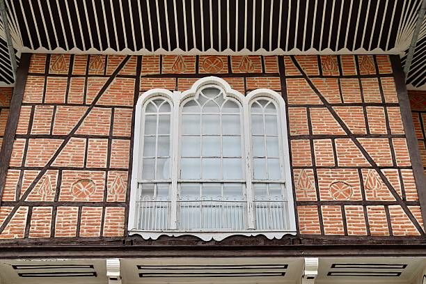 Traditional Turkish house with brickwork between wooden frames