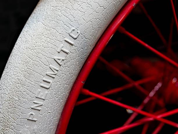 Vintage spoked pneumatic tire as a design element.
