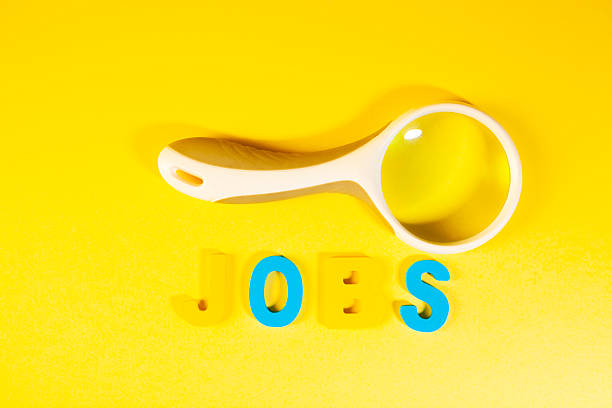 yellow search with a word job on a blue background