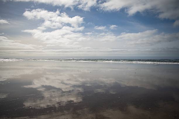 Clouds reflected on a beach