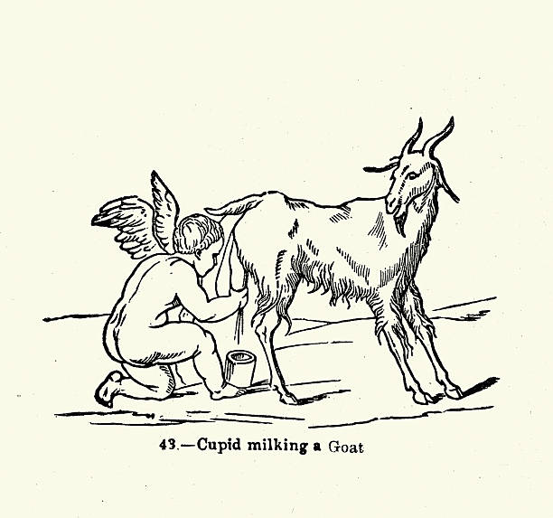 History Ancient Rome, Roman, Cupid milking a goat, Vintage illustration