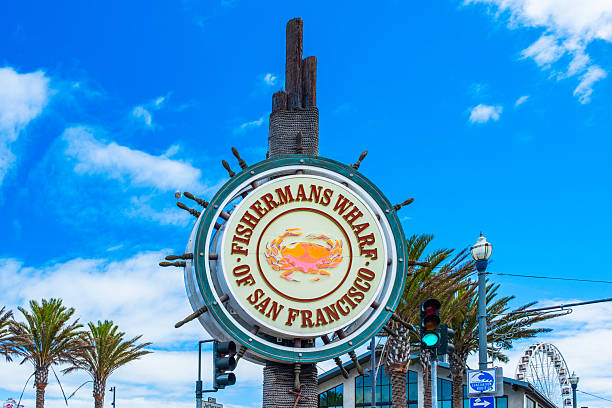 San Francisco, California, USA - October 3, 2025: Fishermans Wharf Sign at the entrance to Pier 39 shops and restaurants.