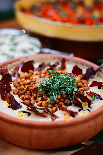 Buffet with verity of meat dishes. Cold salad and garnish buffet at the hotel restaurant