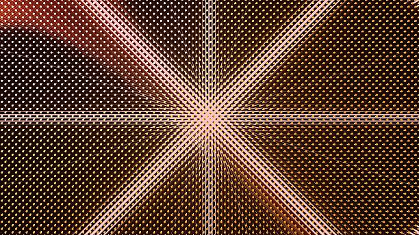Abstract image formed by vertical and parallel extruded cylinders of metallic gold color with a pink background and illuminated with white light