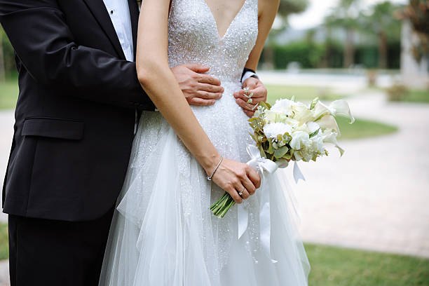istock Bride and groom outdoors on a wedding day 2255599214