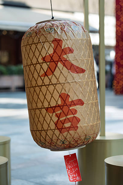 Traditional Chinese paper lanterns printed with the red characters \