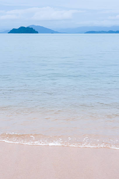 Sand beach,Sky blue,cloud for Summer background.Vertical sea beach view with horizon clear sky on island.Seadscape morningsunrise nature on spring.Tropical sea for Travel ,Holiday banner