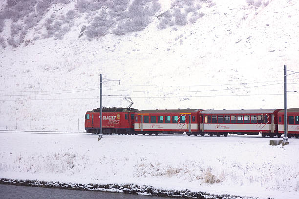 oberalp, graubuenden, germany - 04 11 2022: the glacier express on the oberalppass