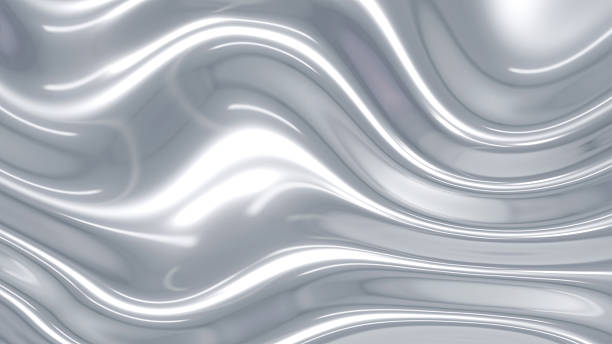 Silver chrome metal background, shiny and lustrous metal pattern texture, silky liquid chrome waves, 3D render illustration.