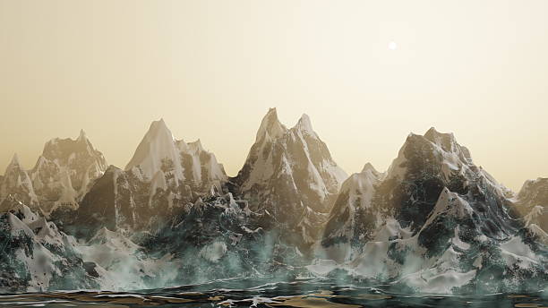 Mountain Range in the Mist with Grassy Field and Water Reflection
