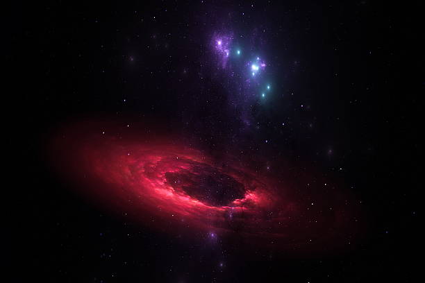 scene in deep space shows swirling colors and bright celestial objects. galaxy has a central mass surrounded by clouds of gas and stars. This captures the vastness of the universe. 3d render.